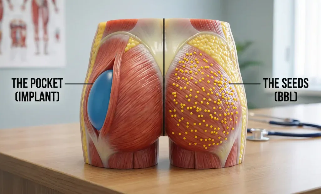 anatomical gluteal model implant pocket vs bbl seeds