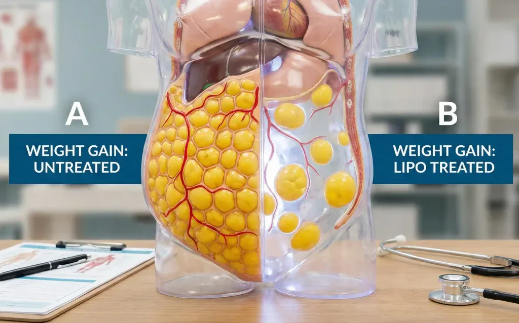 modello anatomico del torso con confronto tra strato di grasso lipo