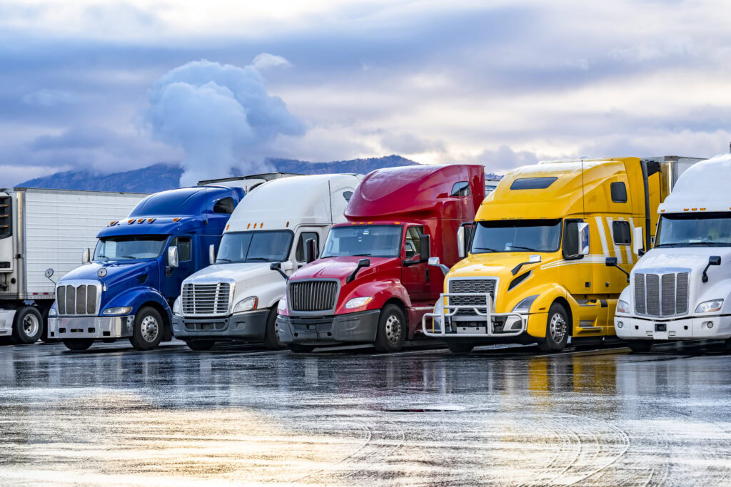 semi trucks in north carolina parked in a row
