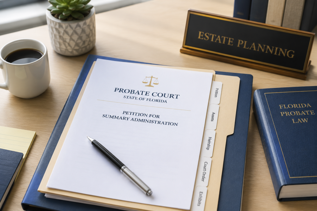 Set of legal paperwork on a clean desk