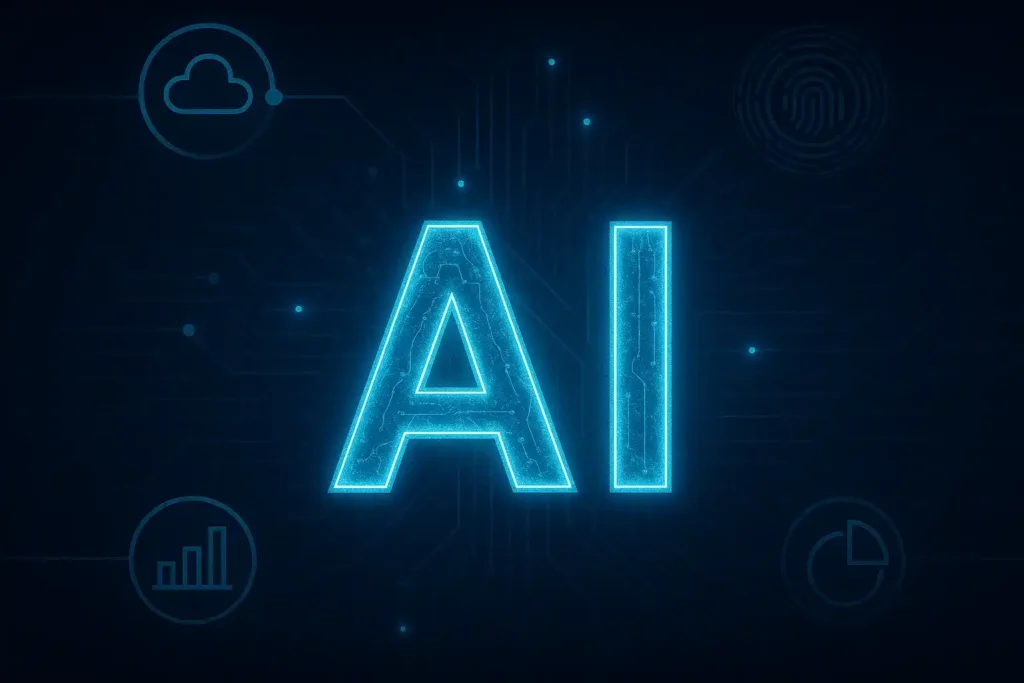 Glowing AI with technology background circuit design.