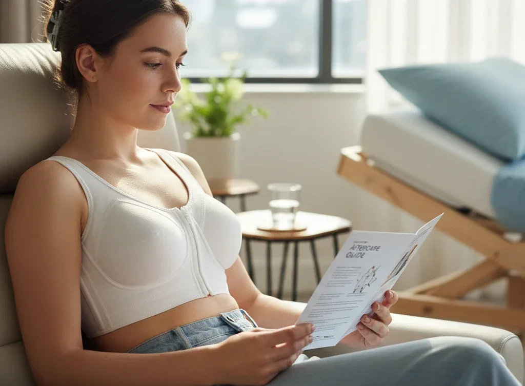 paziente con reggiseno post chirurgico
