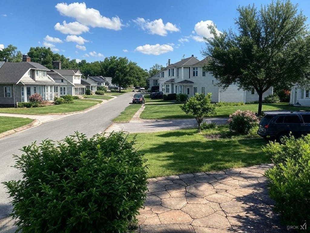 Street view of a newly developed neighborhood in Horace, ND, showcasing modern homes and a growing community.