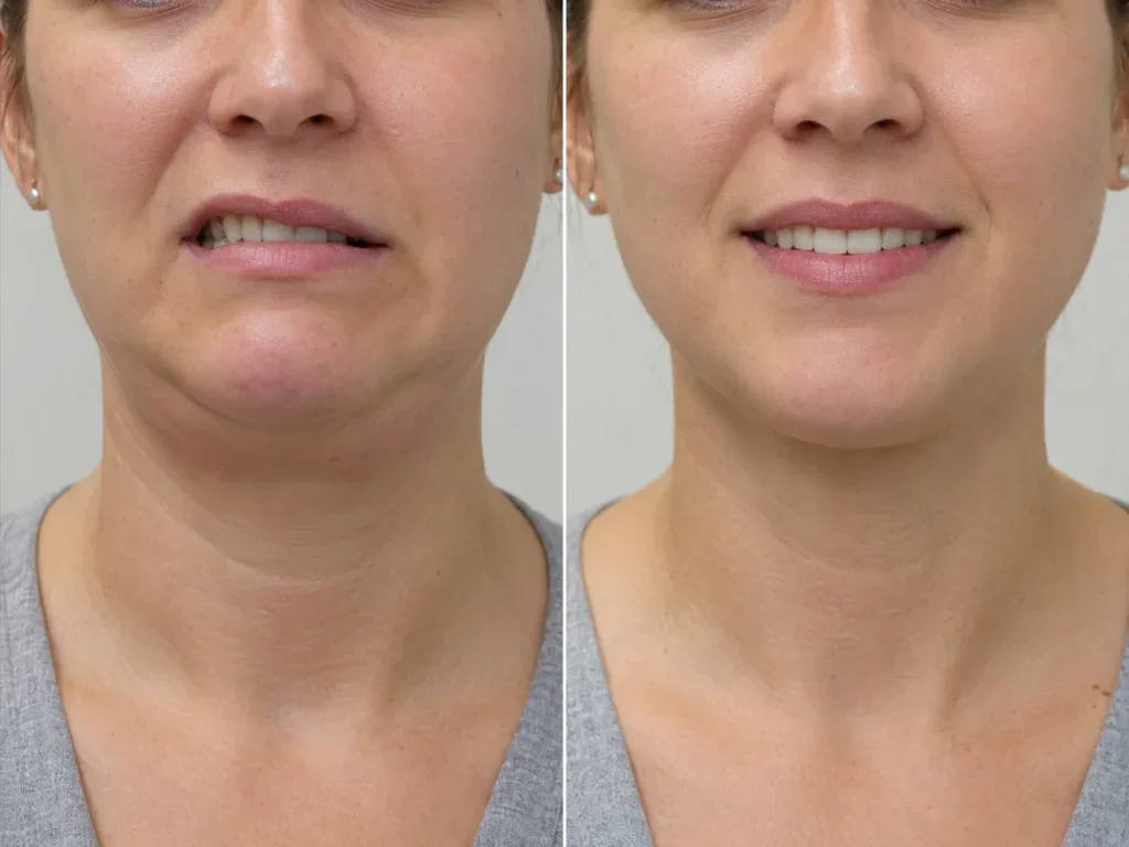çene liposuction sonrası çarpık gülüş