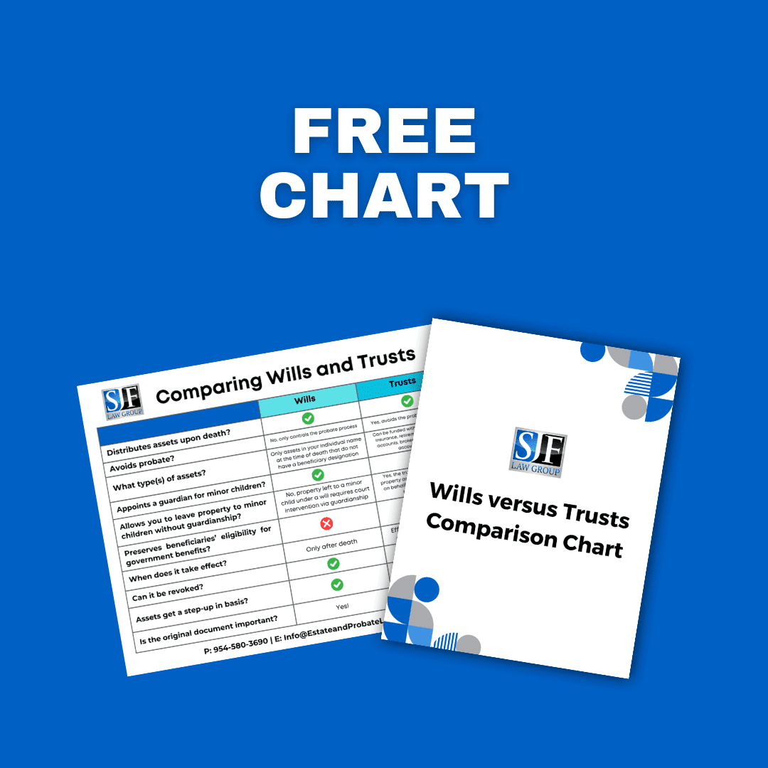 Preview of free chart on wills versus trusts comparison