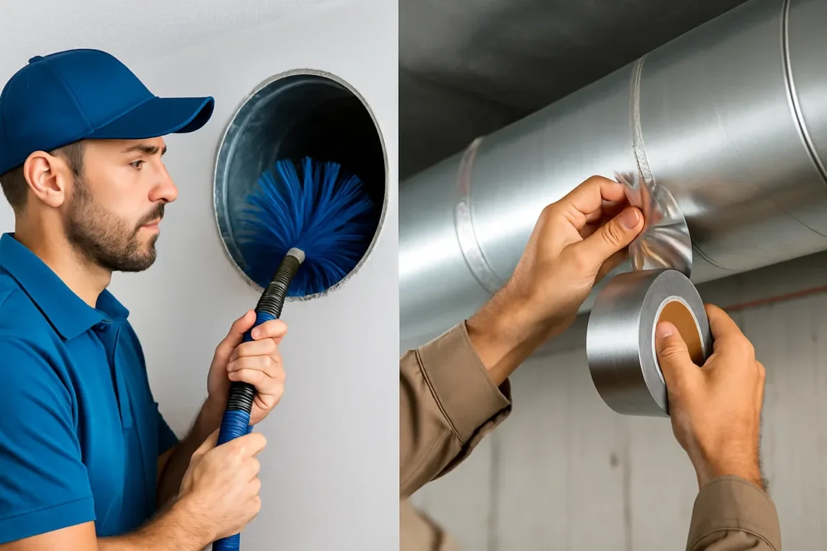 Air duct cleaning vs sealing comparison showing HVAC systems