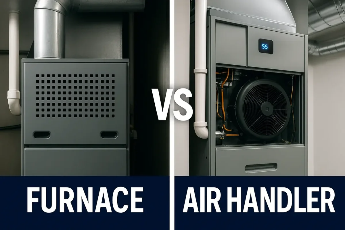 Furnace versus air handler comparison showing differences in HVAC systems