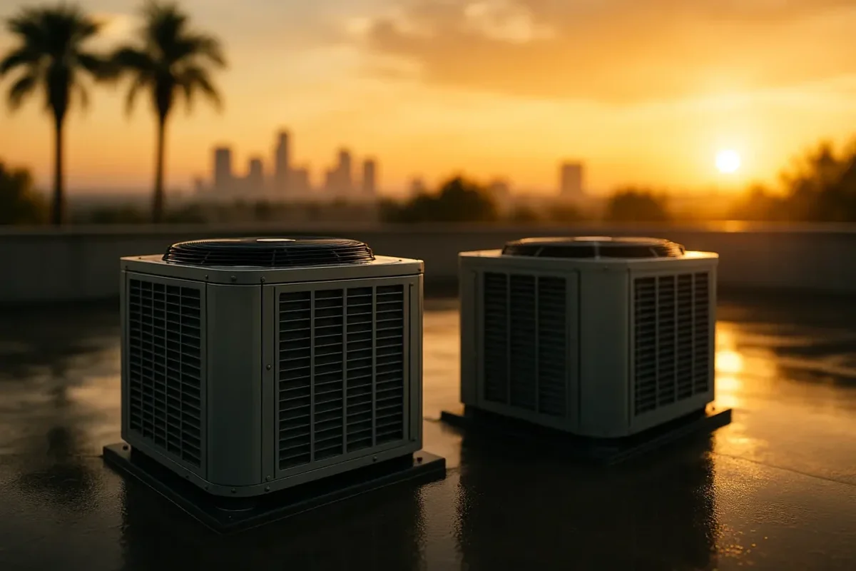 Air conditioning units on rooftop – HVAC air handlers for commercial cooling