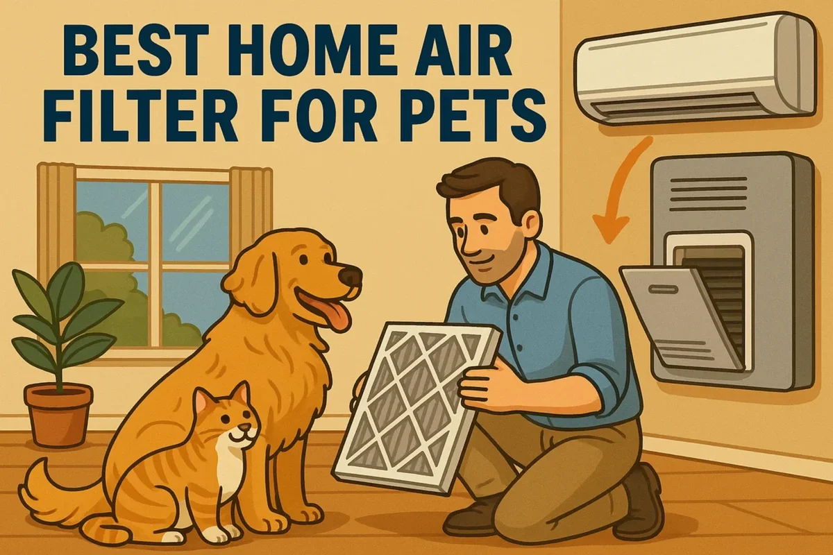 HVAC technician replacing air filter for pet-friendly home comfort.