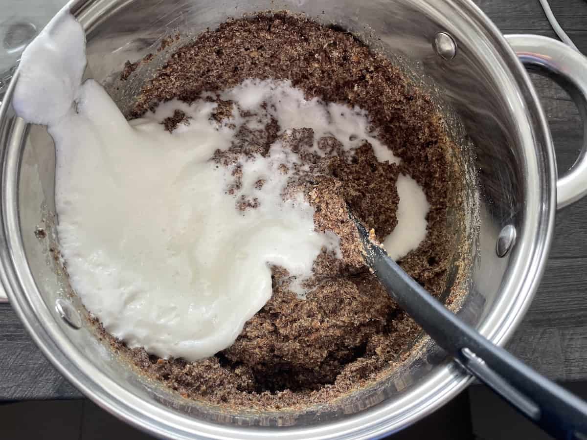 Egg white being added to cake mixture