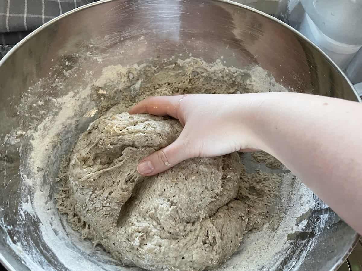 Knead the sourdough.