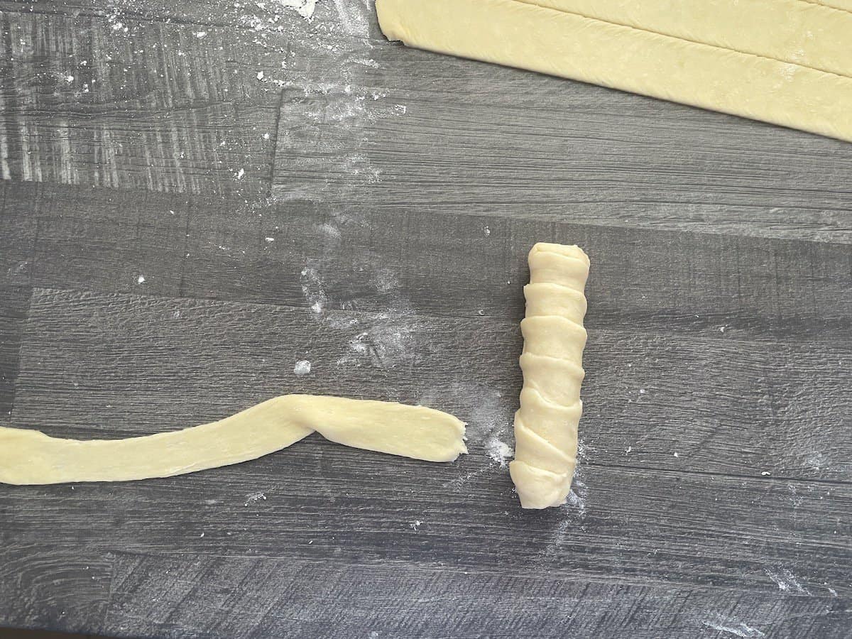 Dough wrapping technique with 1 inch strips