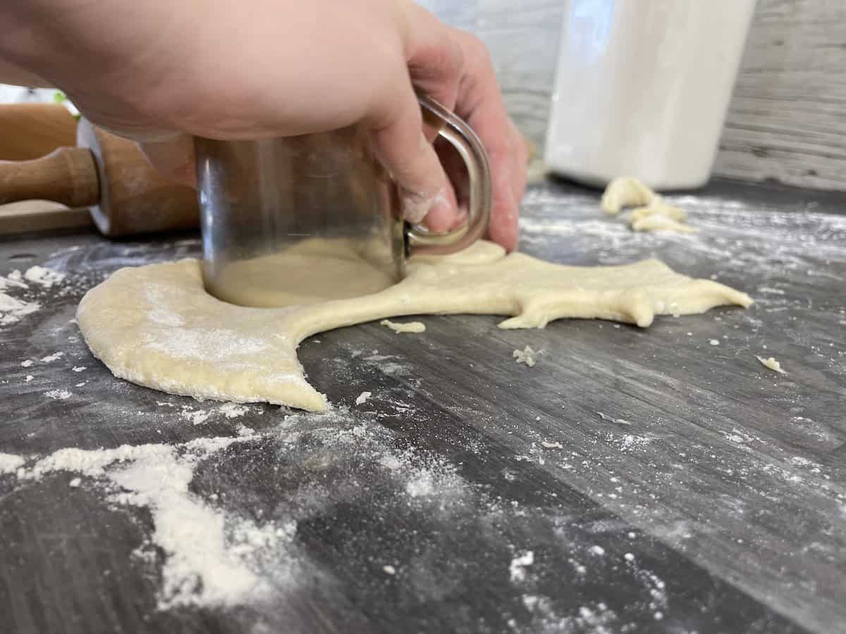 Use a glass or a cookie cutter to cut circles.