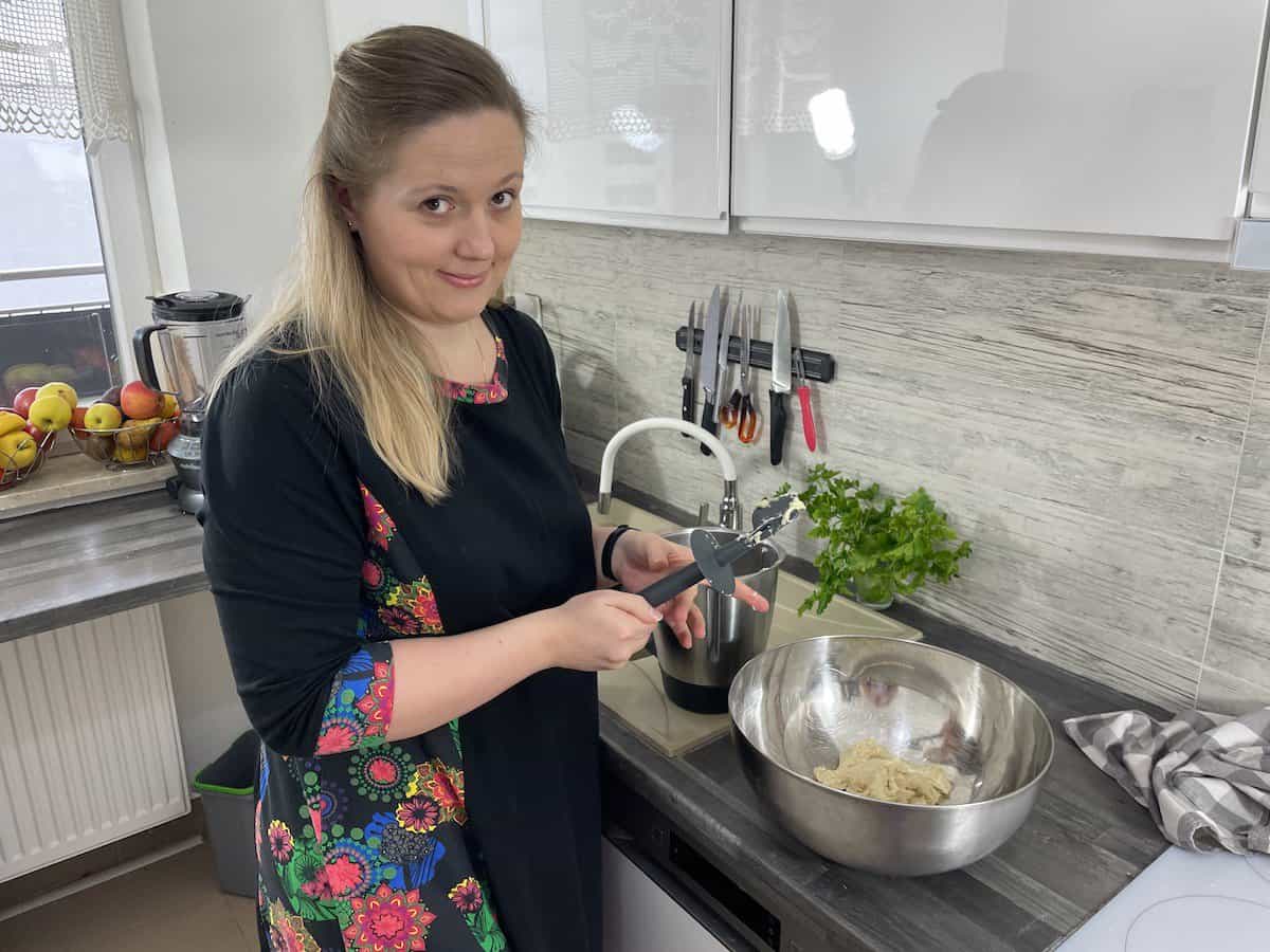 knead the ingredients for Polish braided bread