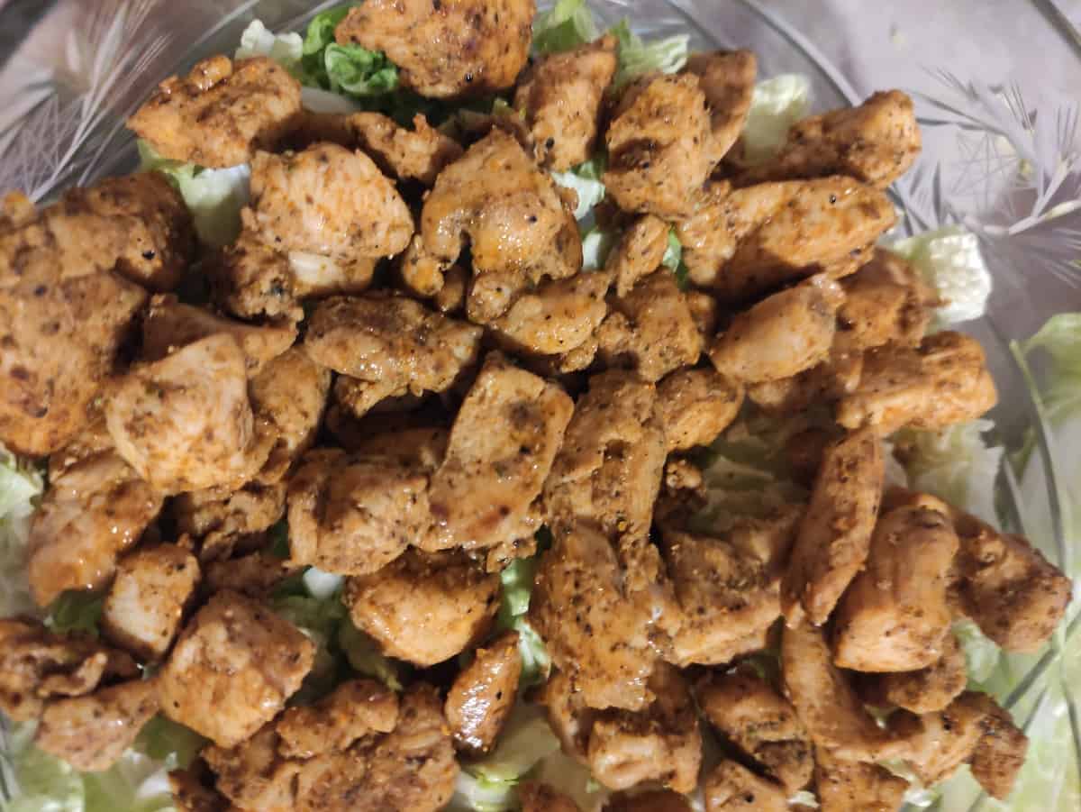 Chicken fried with gyros spice.