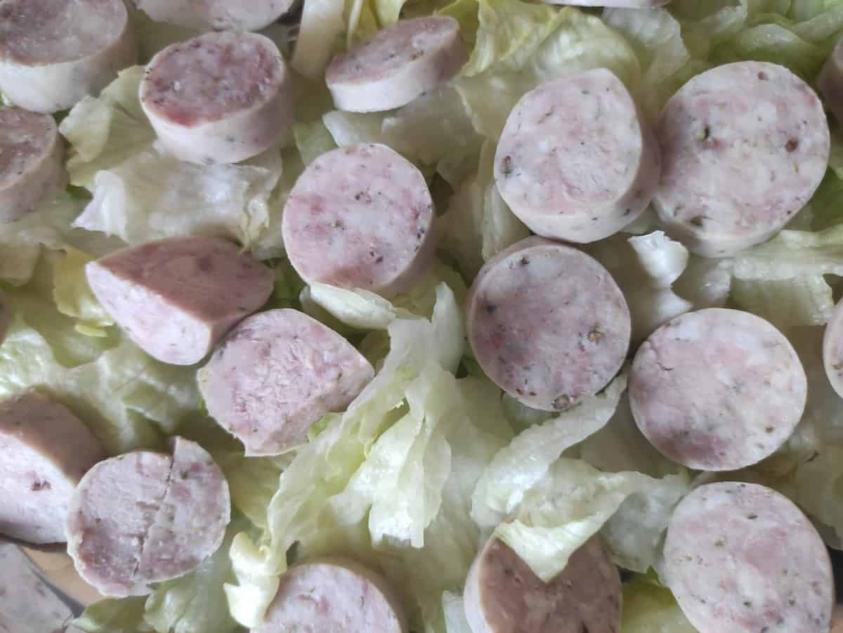 White sausage and lettuce.