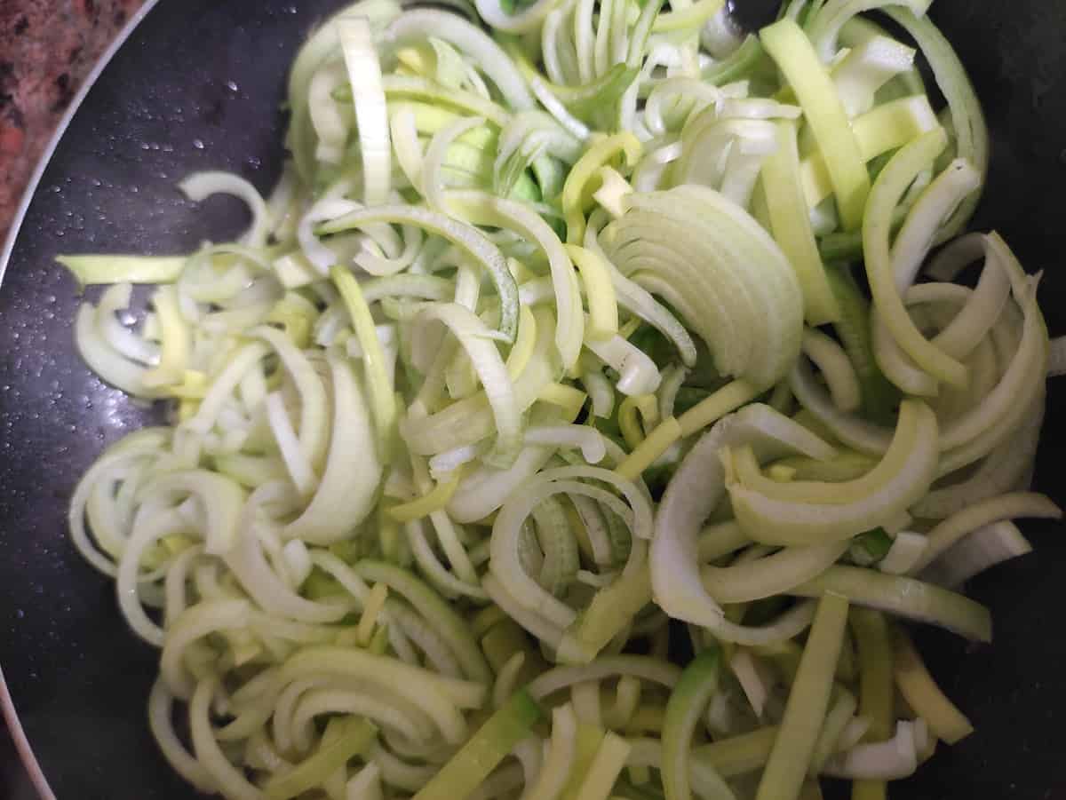 Half-moons of leeks.