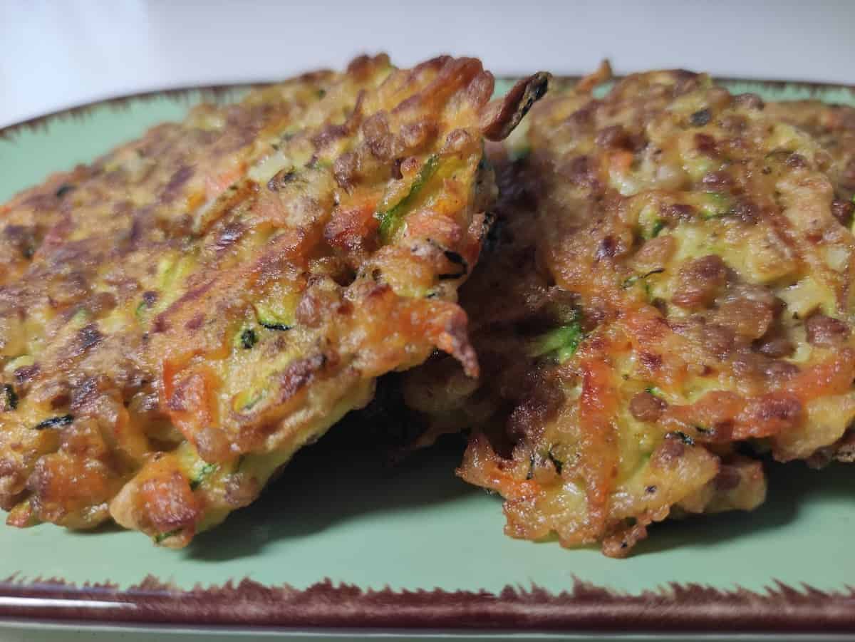 Savoury Buckwheat Pancakes on a blue plate.