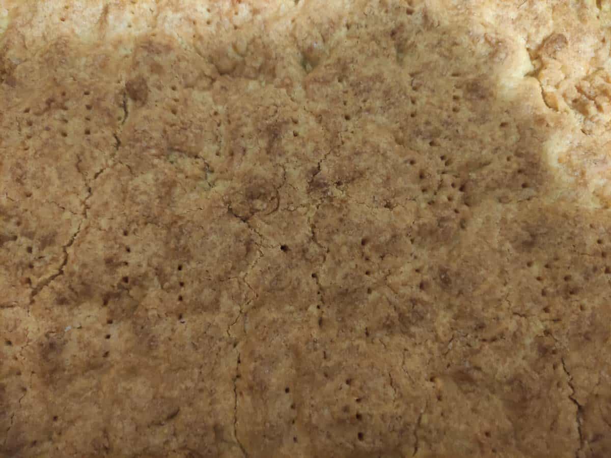 Dough with fork holes in it.