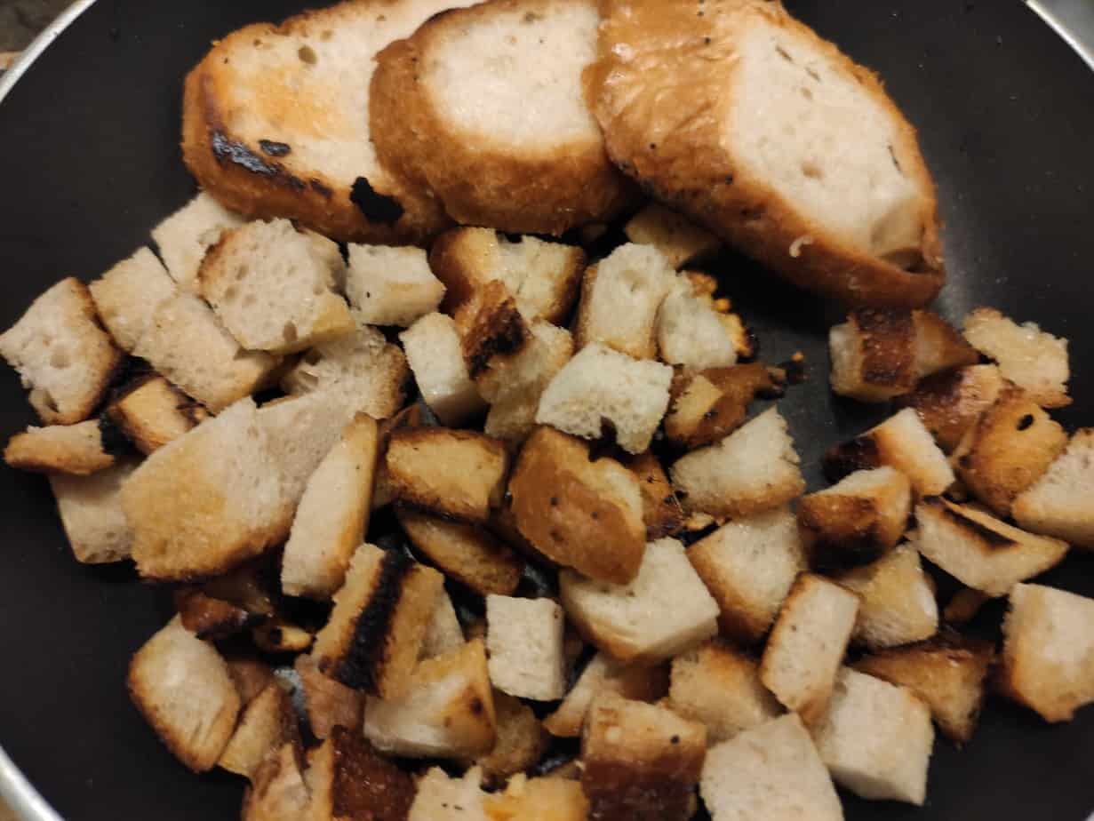 Croutons and bread.