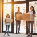 Home buyers moving into a new home during the buying process