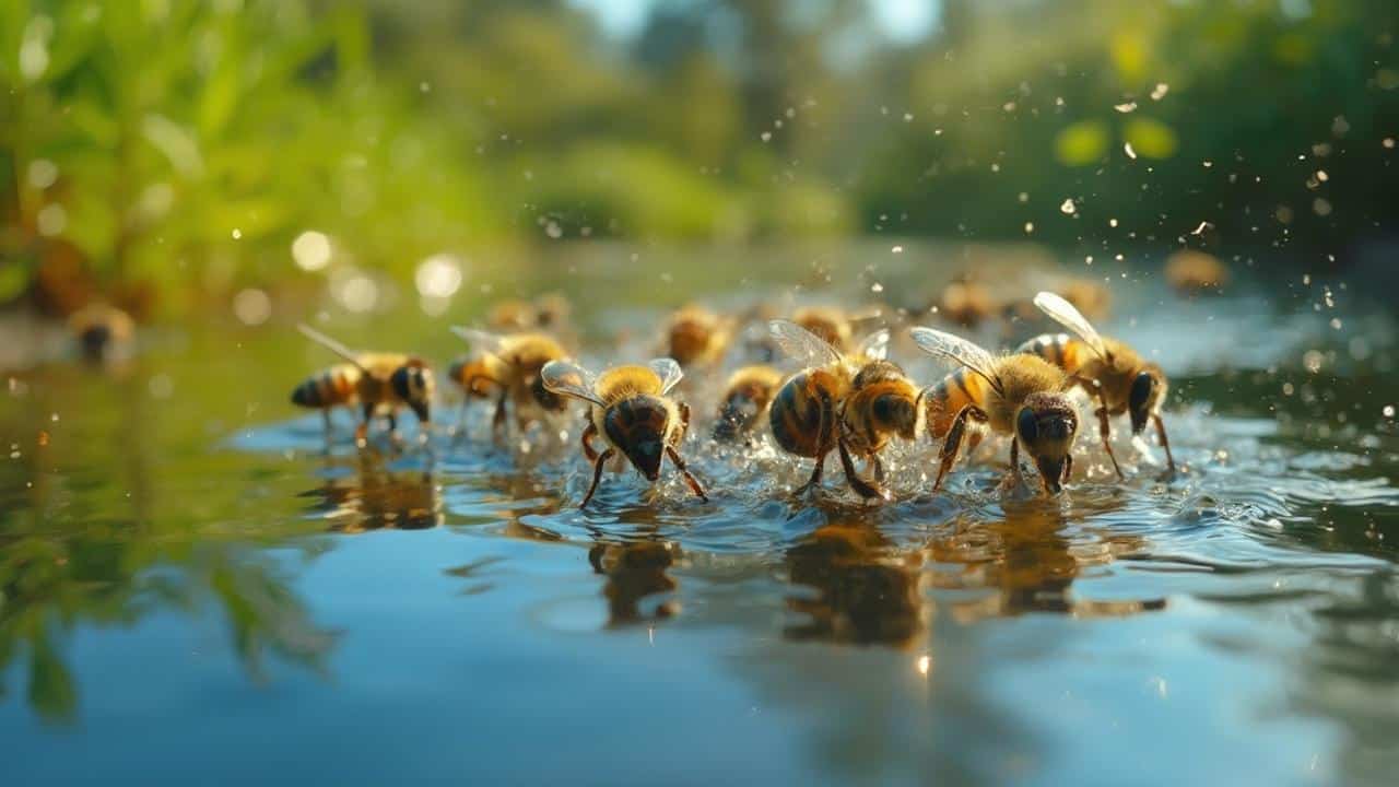 abeilles butinant sur l eau 2154 - abeilles d'eau