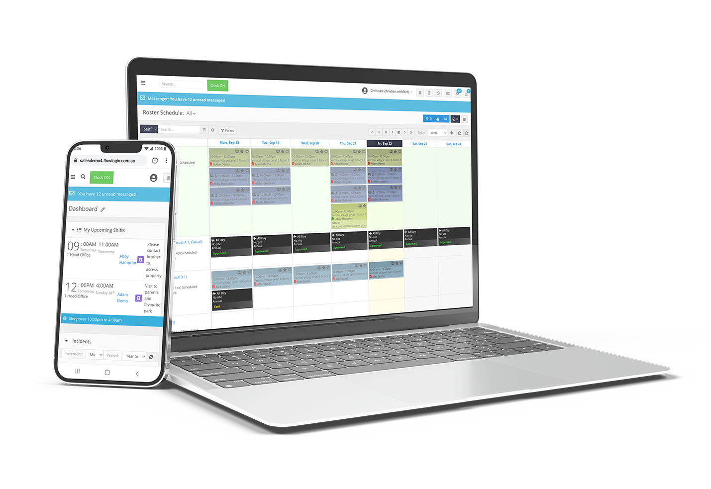 NDIS software dashboard showing staff schedules