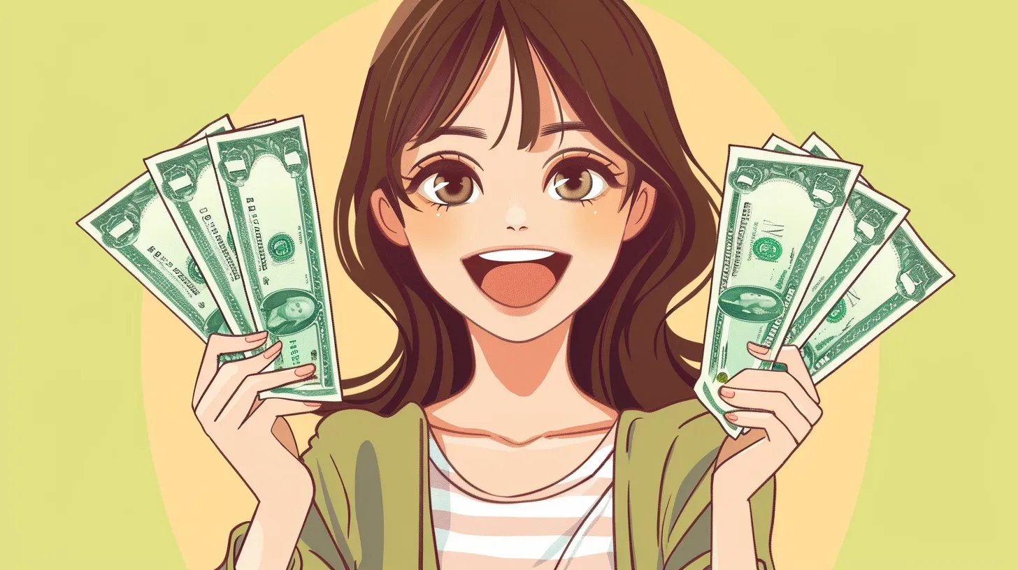 お金をもらって喜んでいる女性