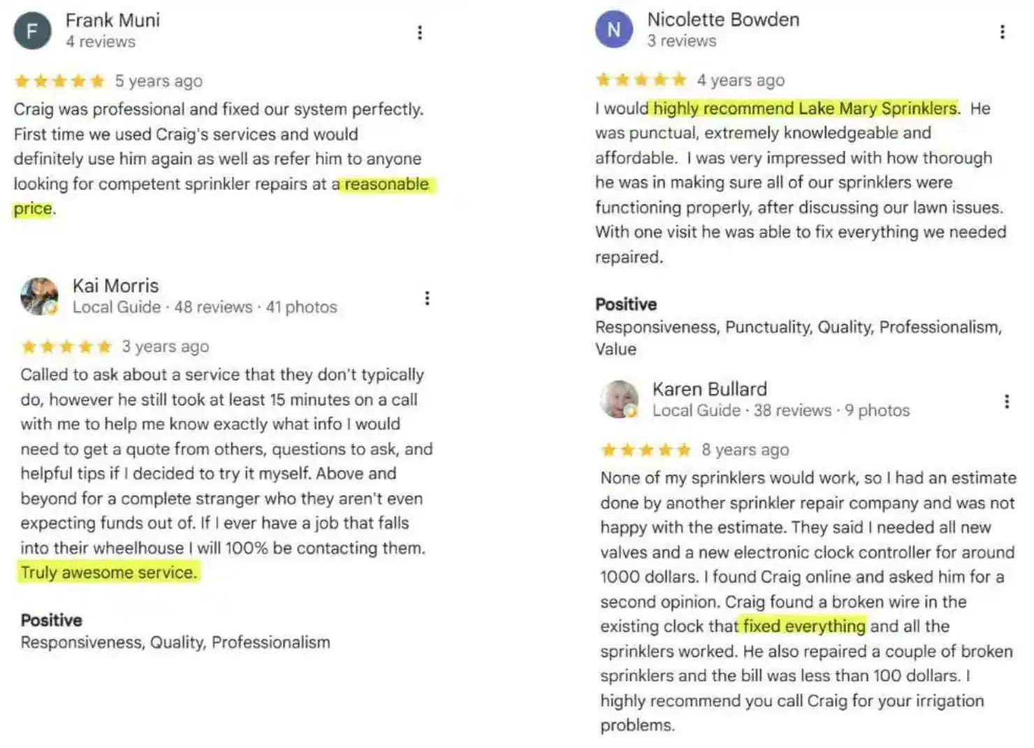 five star reviews Lake Mary Sprinklers
