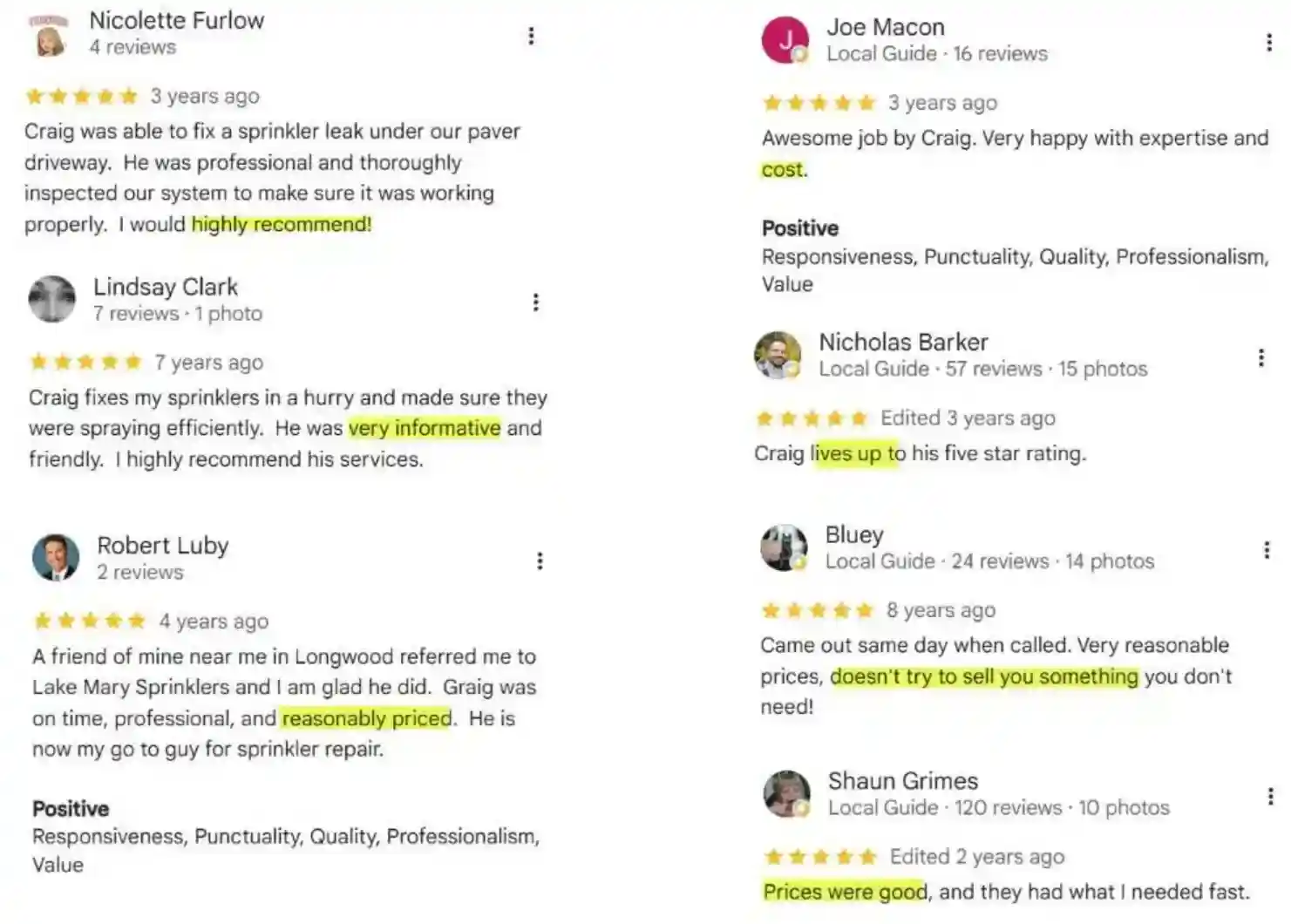 positive reviews for Lake Mary Sprinklers