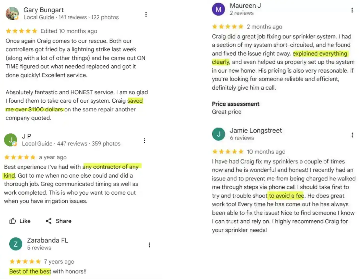 Lake Mary Sprinklers Google review