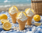 Lemon-Meringue-Ice-Cream-Zesty-Creamy-Completely-Irresistible-image-2-Picnic-blanket-with-ice-cream-cones-filled-with-Lemon-meringue-ice-cream-Frosted-Fusions