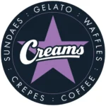 The logo for Creams Cafe, a purple star on a black background