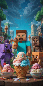 Minecraft-Inspired Ice Cream Recipes – Scoops From The Blocky World Image 9 various Minecraft characters with Ice cream cones Frosted Fusions