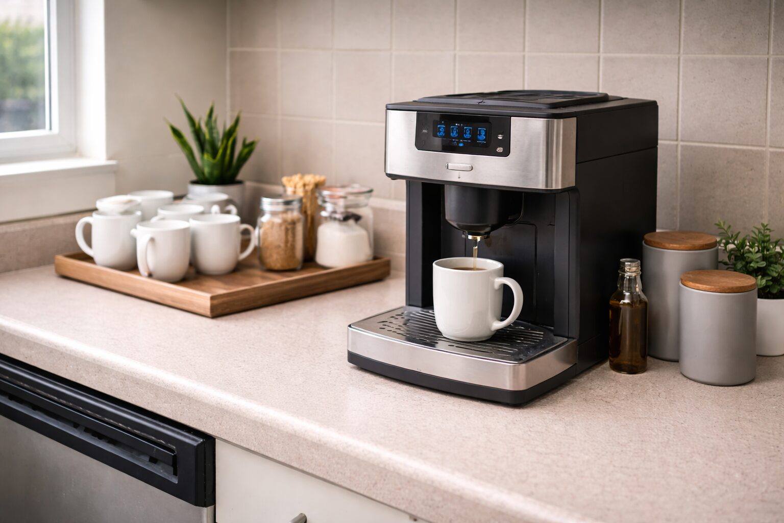 Professional coffee machine installed in office kitchen