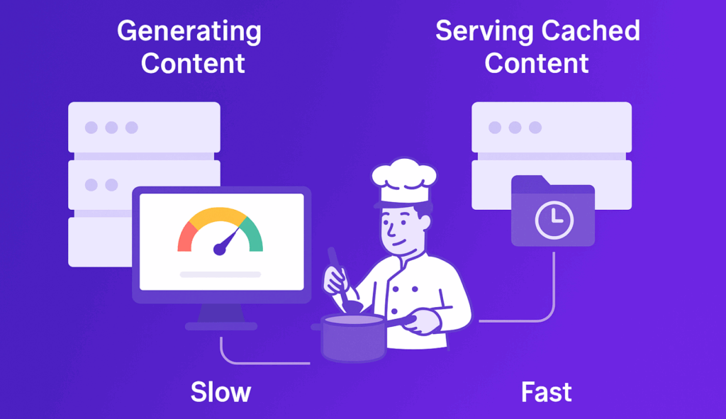 Explaining generating content and serving cached content