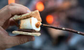 Smores-Homemade-Ice-Cream-Recipe-Ideas-image-6-Smores-in-the-making-charred-marshmallow-with-slice-of-chocolate-in-between-graham-cracker-with-fire-in-the-background-frosted-fusions
