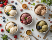 Healthy-And-Super-Easy-Homemade-Ice-Cream-Ideas-Recipes-Image-6-selection-of-fresh-bright-ice-creams-in-bowls-with-fresh-ingredients-Frosted-Fusions