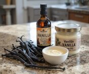 Savour-the-Creaminess-of-Classic-Vanilla-Bean-Frozen-Yoghurt-image-7 vanilla beans vanilla extract and vanilla bean paste on kitchen counter Frosted fusions