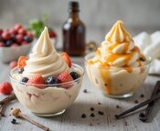 Savour-the-Creaminess-of-Classic-Vanilla-Bean-Frozen-Yoghurt-image-9 bowls of Frozen yoghurt with fresh fruits and sauce and fresh vanilla beans Frosted fusions