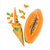 Homemade-Tropical-Papaya-Ice-Cream-Sorbet-Froyo-Recipes-To-Beat-The-Winter-Blues-image-2-ice-cream-cones-with-an-image-of-a-papaya-next-to-them-frosted-fusions