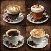 International-Coffee-Day-Treats-–-Pumpkin-Spice-Coffee-Ice-Cream-Recipes-Four-coffee-styles-espresso-cappuccino-Turkish-coffee-cafe-au-lait-rustic-wooden-table-Frosted-Fusions
