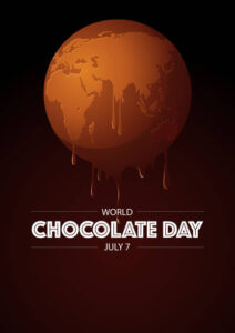 The Ultimate Chocolate Ice Cream Guide For World Chocolate Day Image 5 world covered in dripping Chocolate with caption word chocolate day 7th July brown background Frosted Fusions
