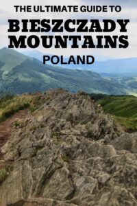 Rocky mountain trail with green hills and valleys in the background, overlaid with text: "The Insider's Guide to Bieszczady Mountains, Poland.