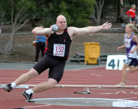 Scott Martin in action in the shot put at the 2008 Briggs Athletics Classic in Hobart.