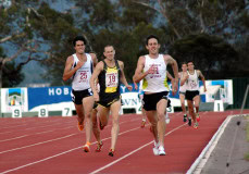 Mitch Kealey leading David Campbell and Lachlan Chisholm to the line in the 1500m at the 2008 Briggs Athletics Classic in Hobart.