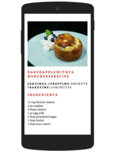 A romantic smartphone displaying a recipe for a dessert.