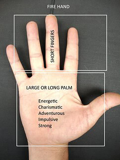fire shaped hand in palmistry, long palm, short fingers, handanalysis from hand shape, career choices
