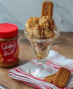 McDonald’s New Menu Is Here — But Can The McFlurry Machine Handle It image 2 Sundae glass of Biscoff Ice Cream with jar of Biscoff and Lotus Biscuits to the side Frosted Fusions