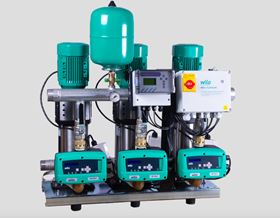 Wilo launches new booster set for UK market The Wilo-Centrum is for light commercial applications and features the Wilo Helix high efficiency pumps and full variable speed control.